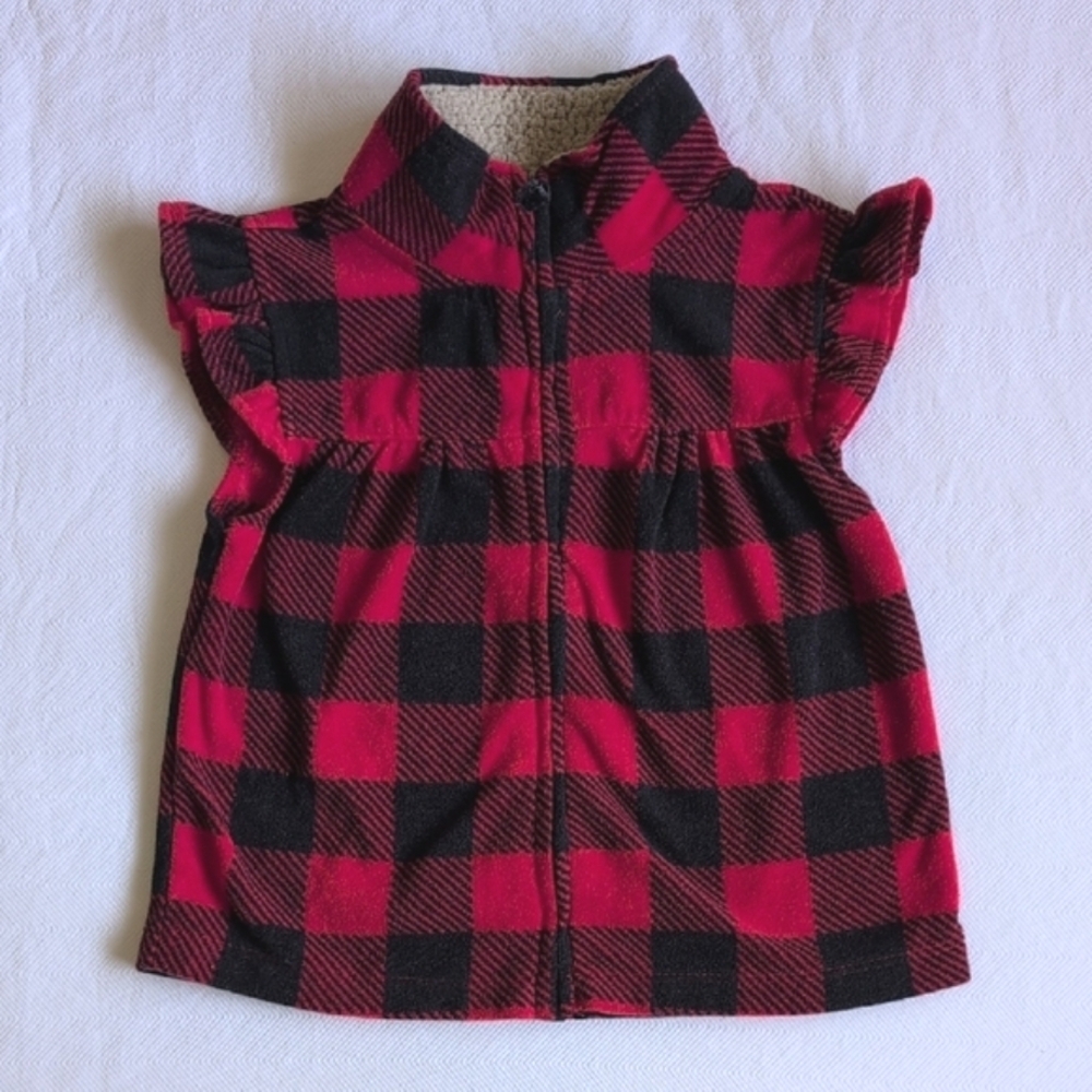 carter's buffalo check zip-up fleece vest 24 months baby girl